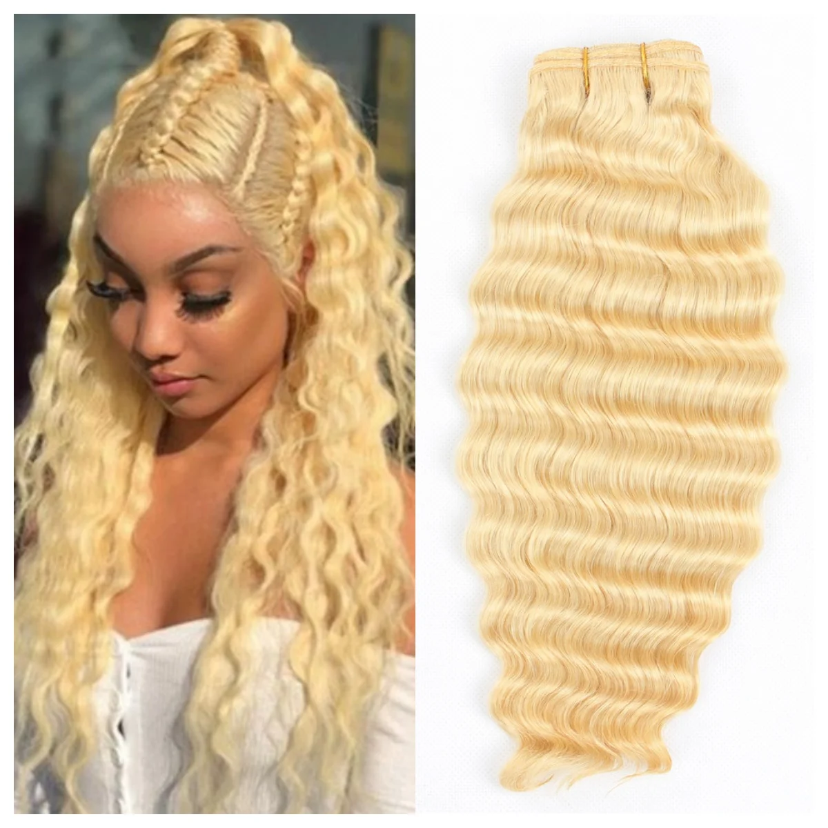 

613 Blonde Deep Wave Curly Bundles Human Hair Brazilian Remy Hair 10-28 30 32 Inches 150% Density Hair Extension 1 Pieces