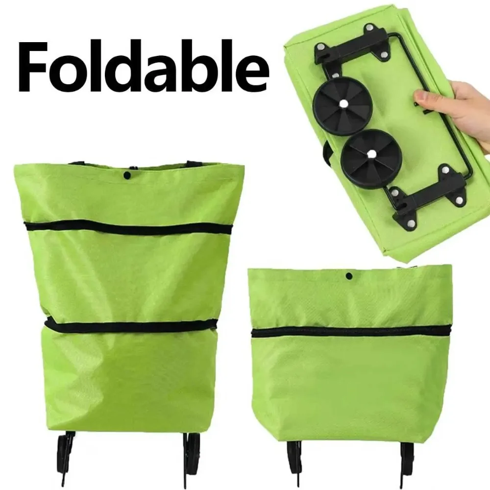 Collapsible Shopping Cart Grocery Bag With Wheels Heavy Duty Oxford Cloth Reusable Folding Pull Trolley For Women Market Travel