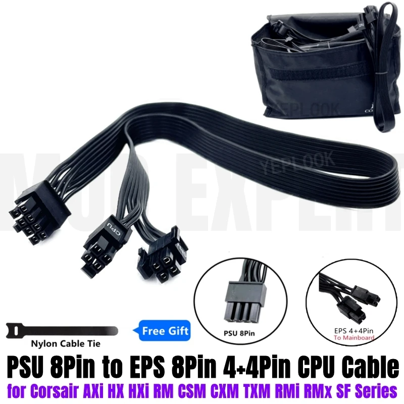 Cavo Di Alimentazione Cpu Corsair Originale Psu Da 8Pin A 4 + 4Pin Per Rm Rmi Rmx Rme Sf Axi Hx Hxi Cs-M Cx-M Tx-M Type3 E 4 Modulare 18Awg 65Cm
