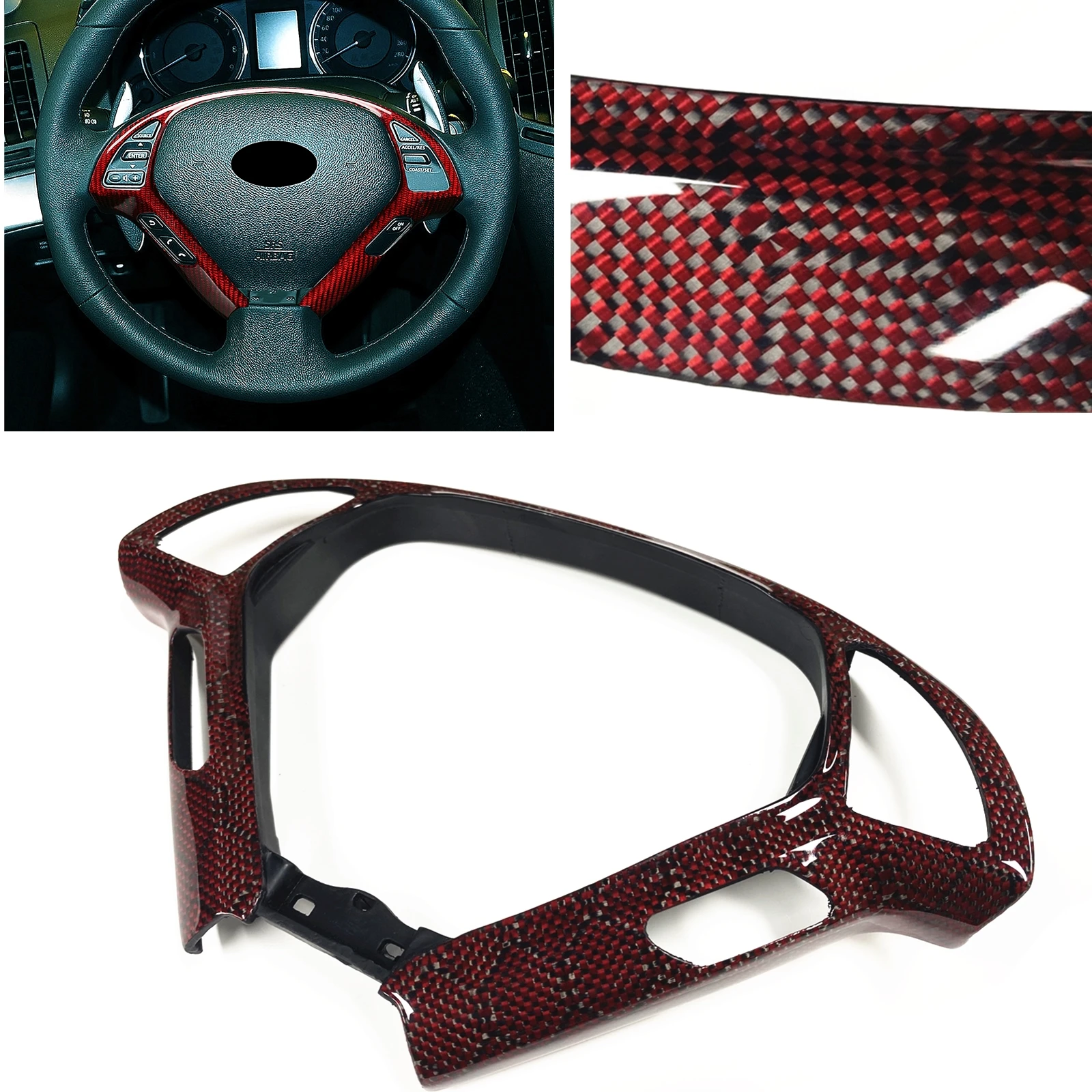 

Car Steering Wheel Trim Cover Honeycomb Forged Carbon Fiber For Infiniti G G35 EX EX35 Q Q40 QX50 2007-2018