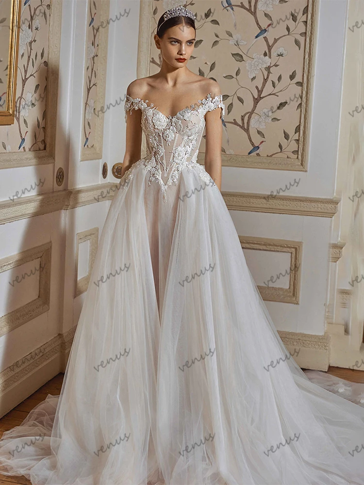 Classic Wedding Dresses A-Line Bridal Gowns Off The Shoulder Robe For Formal Party Pretty Appliques Vestidos De Novia Customized 3