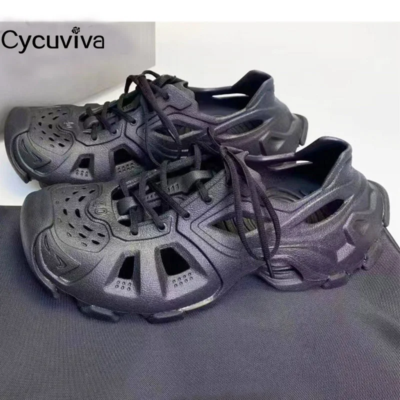 

New Black Lace Up Platform Sandals Men Designer EVA Summer Brand Beach Shoes For Man Light Hollow Out Flat Sandalias Mujer Male