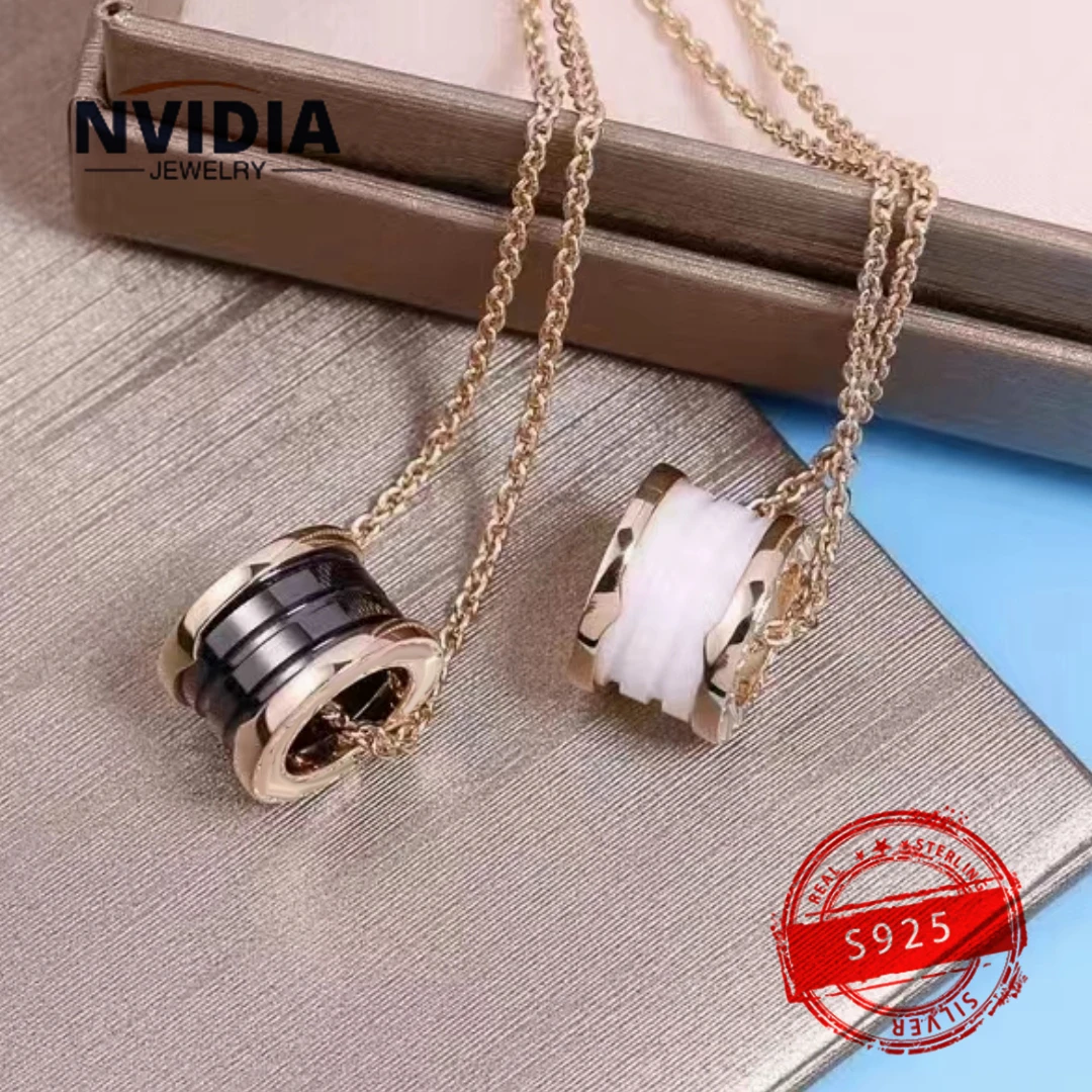 2024 Fashion Jewelry BV Customized S925 Silver Luxury Round Ceramic Spring Women's Necklace Birthday Party Earrings Gift