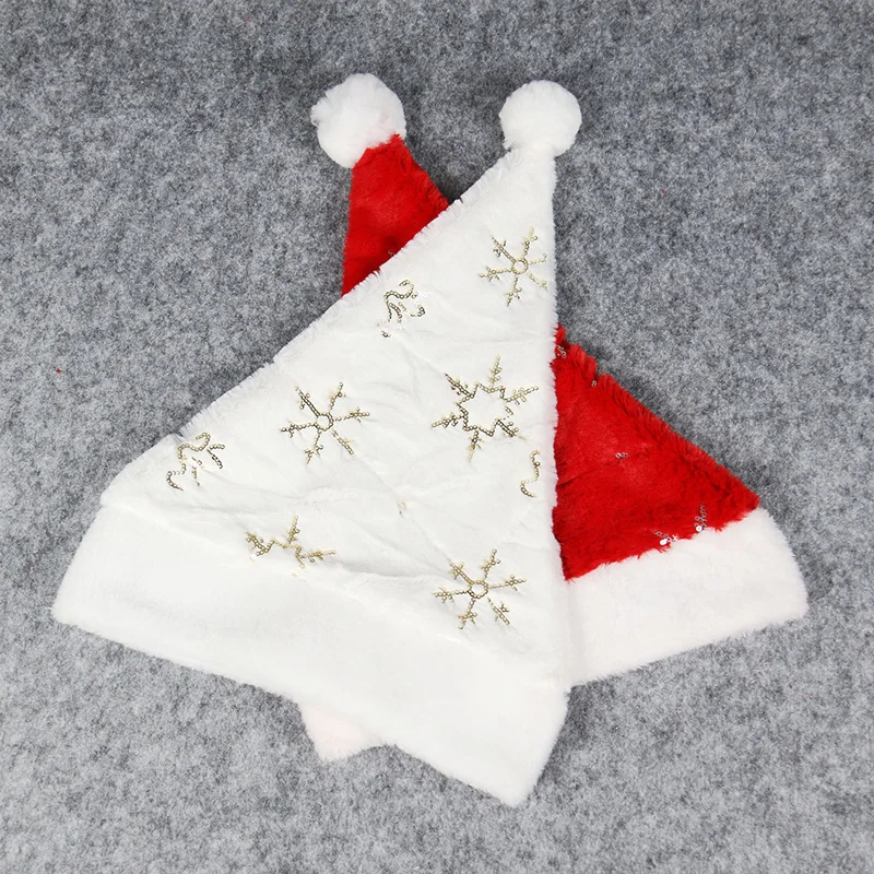 Soft Plush Christmas Hat Red White Snowflake Santa Hats New Year Decoration Holiday Xmas Ornament Navidad Party Supplies
