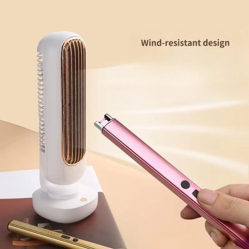 

New Metal Long Windproof Single Arc Rechargeable Electric Lighter LED Display Power Household Aroma Candle Pulse Ignition Stick