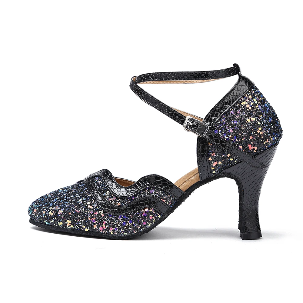 New Arrival Customsize Beautiful Black Sparkly Closed Toe Latin Dance Shoes Women Salsa Tango  Ballroom Dancing Shoes