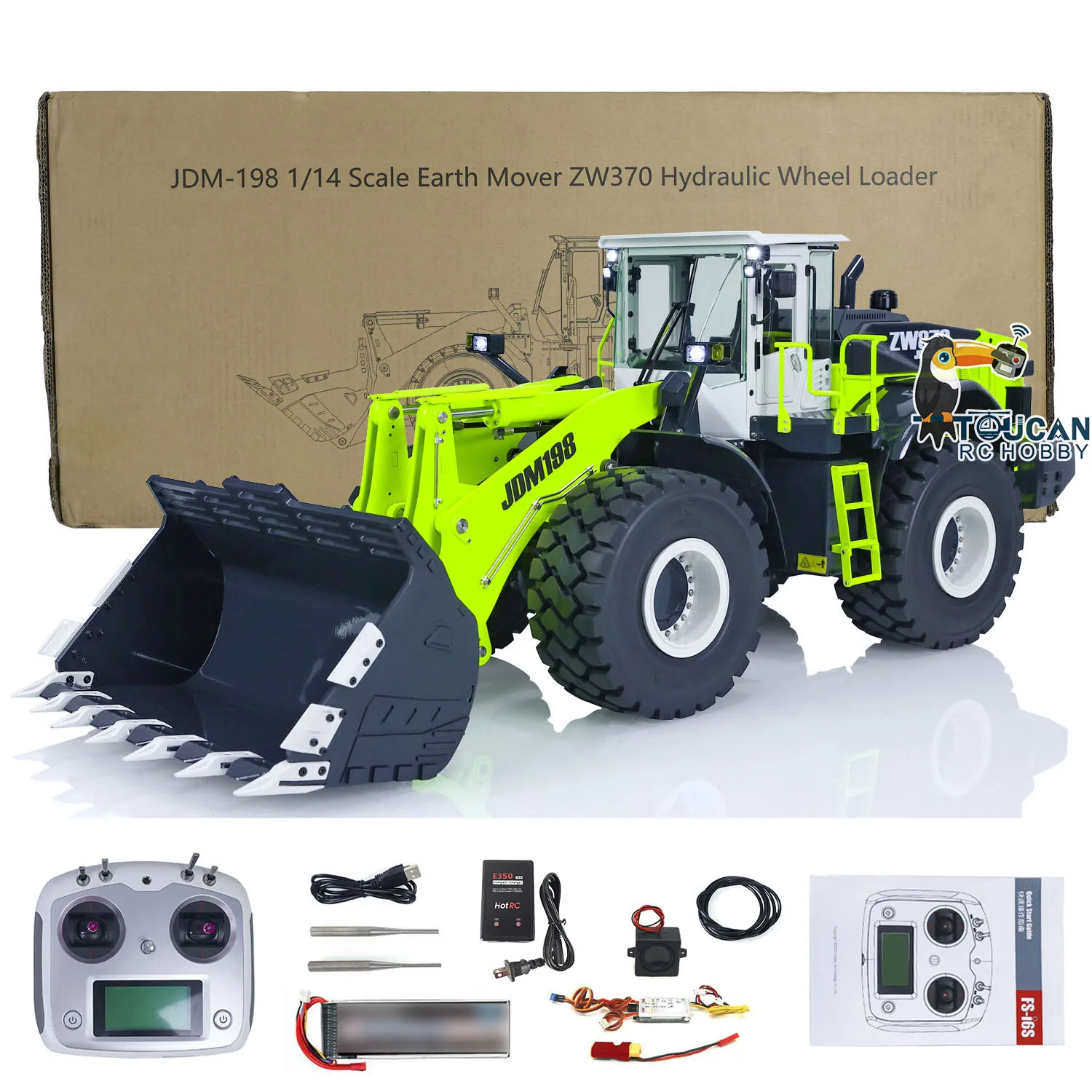 

Metal Upgraded 1/14 ZW370 RC Hydraulic Loader JDM-198 Remote Control Painted Construction Truck W/ Radio Sound System Sticker