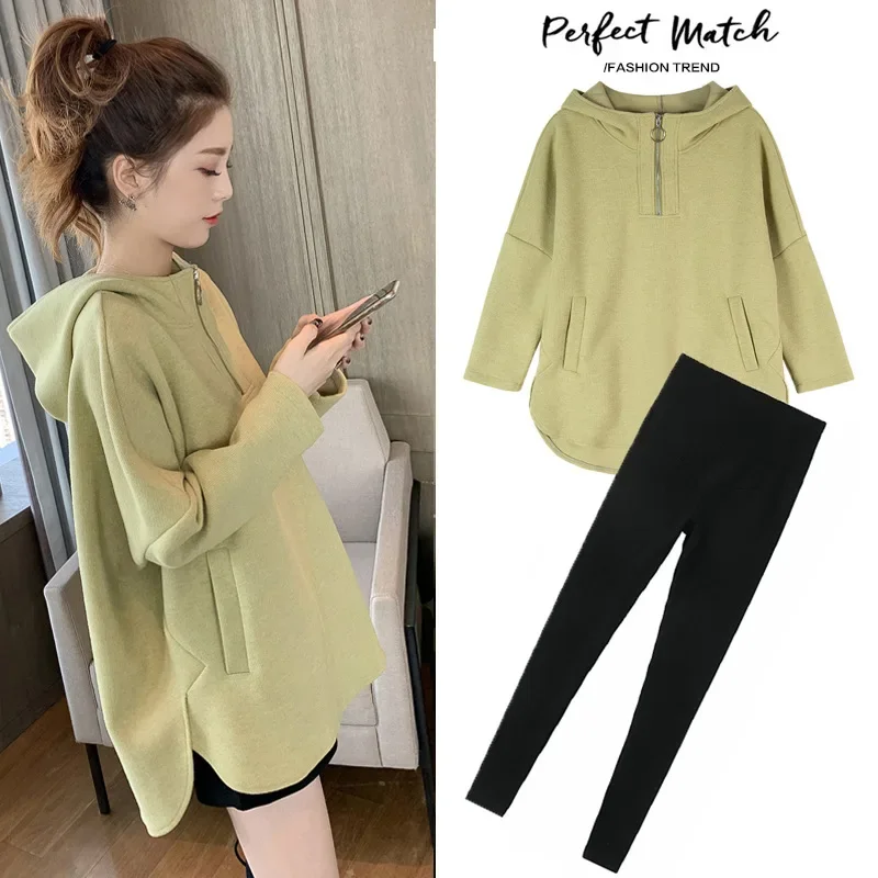 Maternity Fashionable Loose Hoodie Set Front Short Back Long Overhead Sweatshirt Ensemble High Quality by Tmall Versatile for Pr