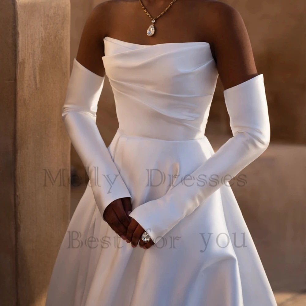 Modern Strapless Wedding Dresses with Satin 2024 Side Slit Bridal Gowns for Women 2025 Court Train Summer Vestido De Novia New 3