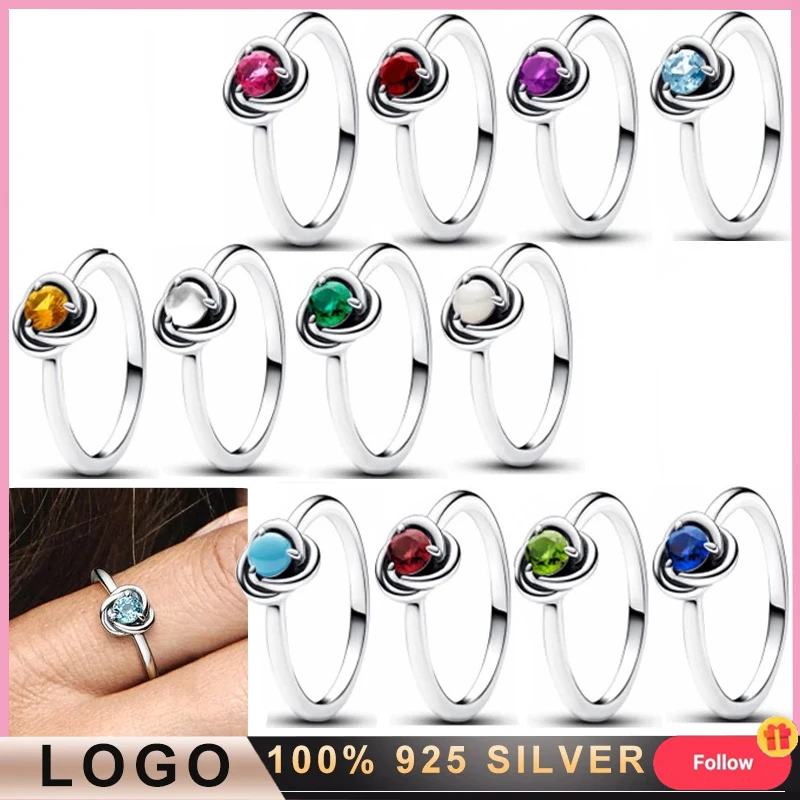 New Women's Popular Ring 925 Sterling Silver Original Logo December Series Multi Color Single Stone Ring DIY Charm Jewelry Gift