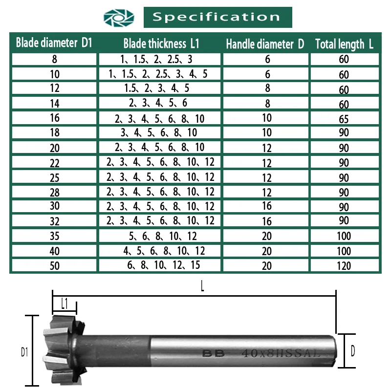 T Slot Milling Cutter Metal HSS Woodruff Key Seat Router Bit Thickness 1-12mm Diameter 8-50mm