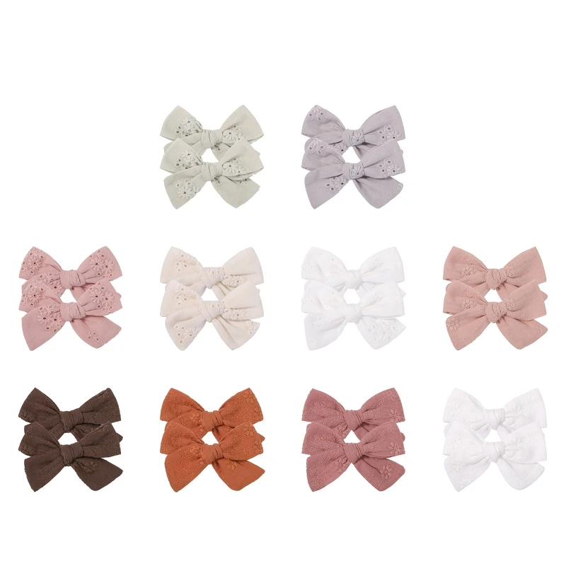2Pcs 달콤한 꽃 자수 어린이를위한 솔리드 컬러 Bowknot 헤어 클립 소녀 악어 머리핀 공주 모자를 쓰고 있죠
