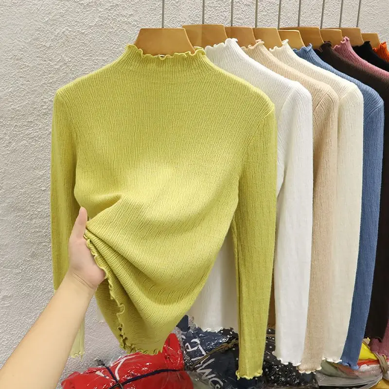 

Half Turtleneck Sweater Women's Fall/Winter 2023 New Wood Ear Undershirt Spring and Autumn Slim Fit Knitwear Top