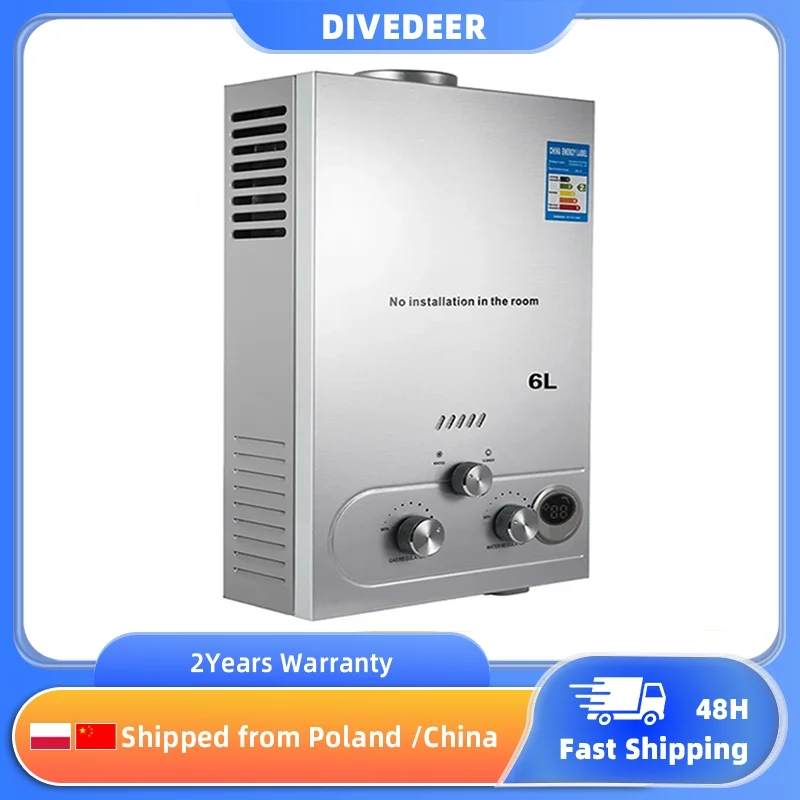 DIVEDEER 8L/12L/16L/18L Domestic Portable Vertical Water HeaterWall Mounted LPG Water HeaterDigital DisplayFast Heating 1