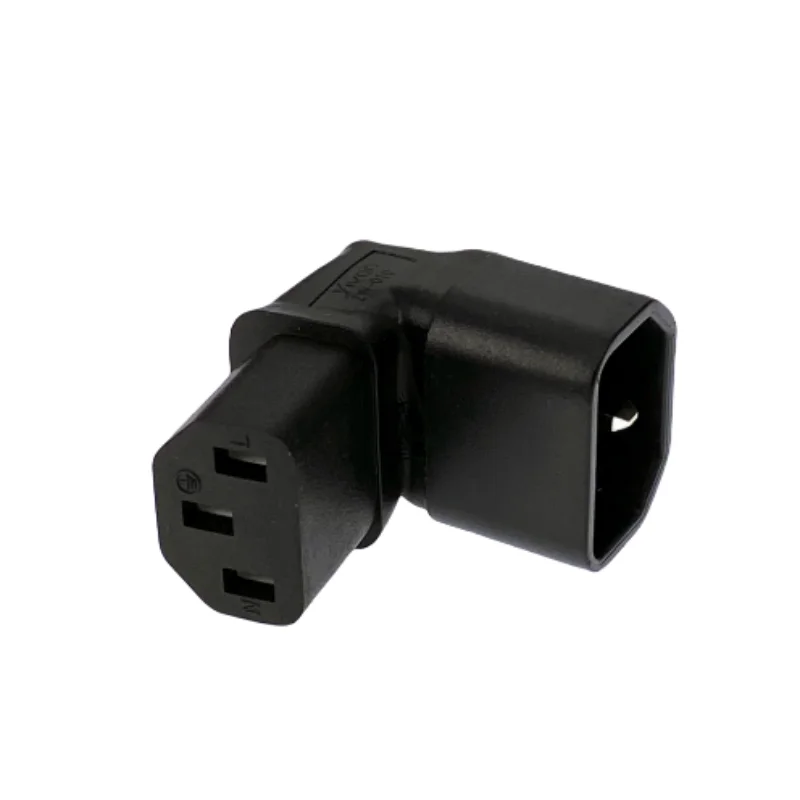 Right-Angle IEC C14 to C13 Power Extension Adapter, 250V 10A, 3-Pin Connector for Efficient Space Management