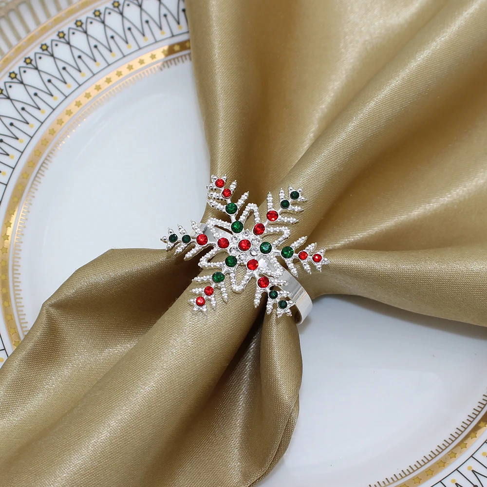 6Pcs Christmas Napkin Rings Crystal Napkin Rings Holders for Christmas Dinning Wedding Receptions Thanksgiving and Home Kitchen