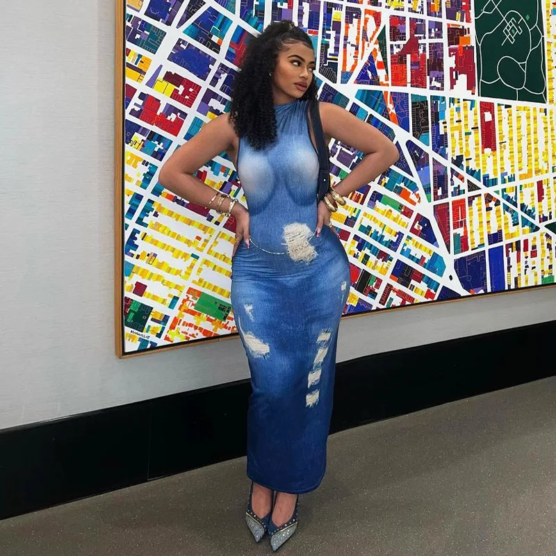 

Женское облегающее платье без рукавов, длинное пляжное платье Vaction в уличном стиле, летняя одежда, одежда для бизнеса, 2023