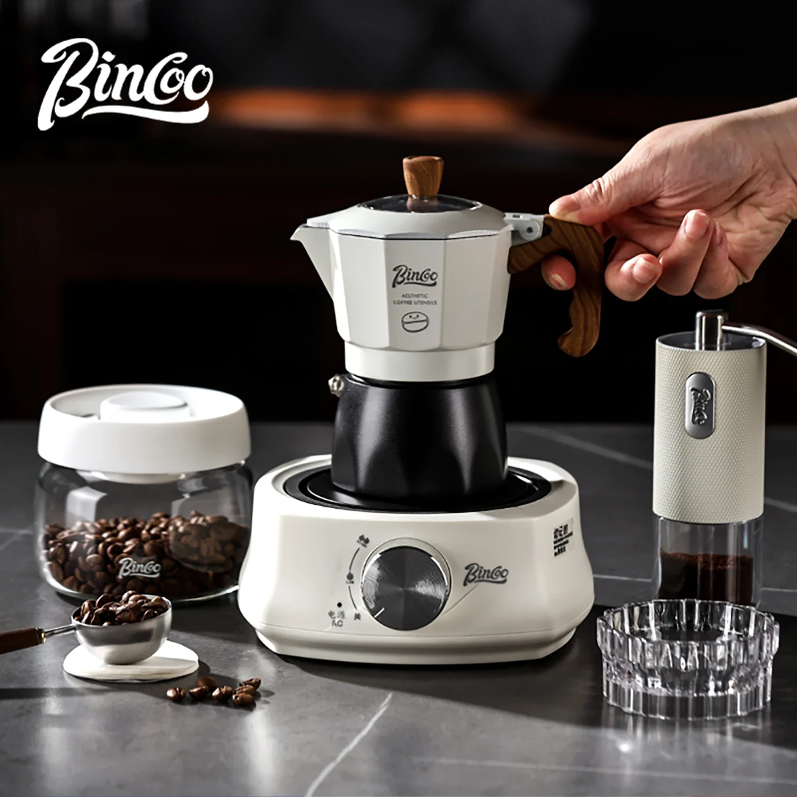 طقم وعاء وسخان Bincoo Moka، ضغط صمام مزدوج، صانع ا...