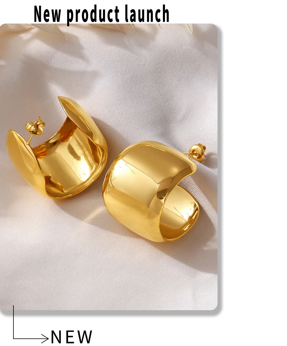 Helle Edelstahl-Ohrringe für Damen, wasserdicht, 18 Karat vergoldet, C-Form, OL, luxuriöser Ohrstecker, Schmuck, Geschenk – Detail 9