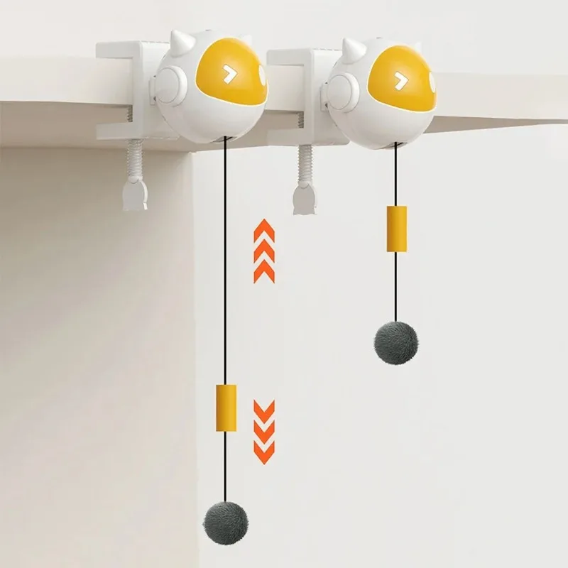 Interactive Electric Cat Toy with Replaceable Hair Ball Yellow Ball  Auto-Off Timer and Clip-On Design for Desktop or Cat Tree