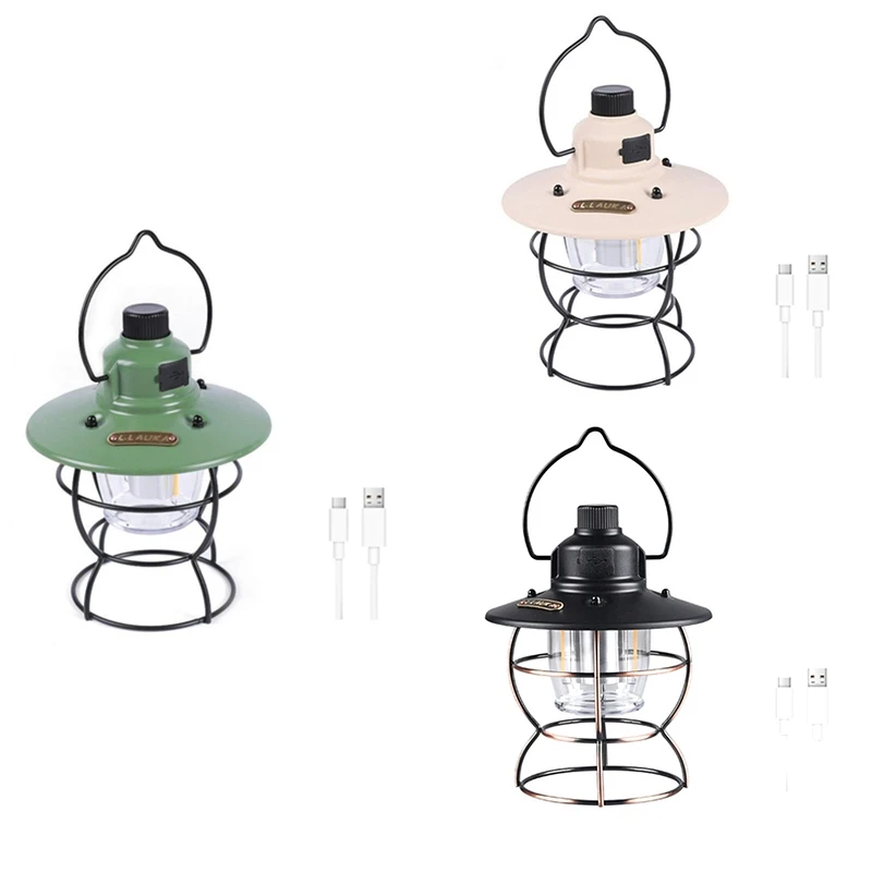 

1 Pcs Retro Camping Lights Tent Lamp USB Rechargeable Emergency Portable Horse Lamp (Light Green)