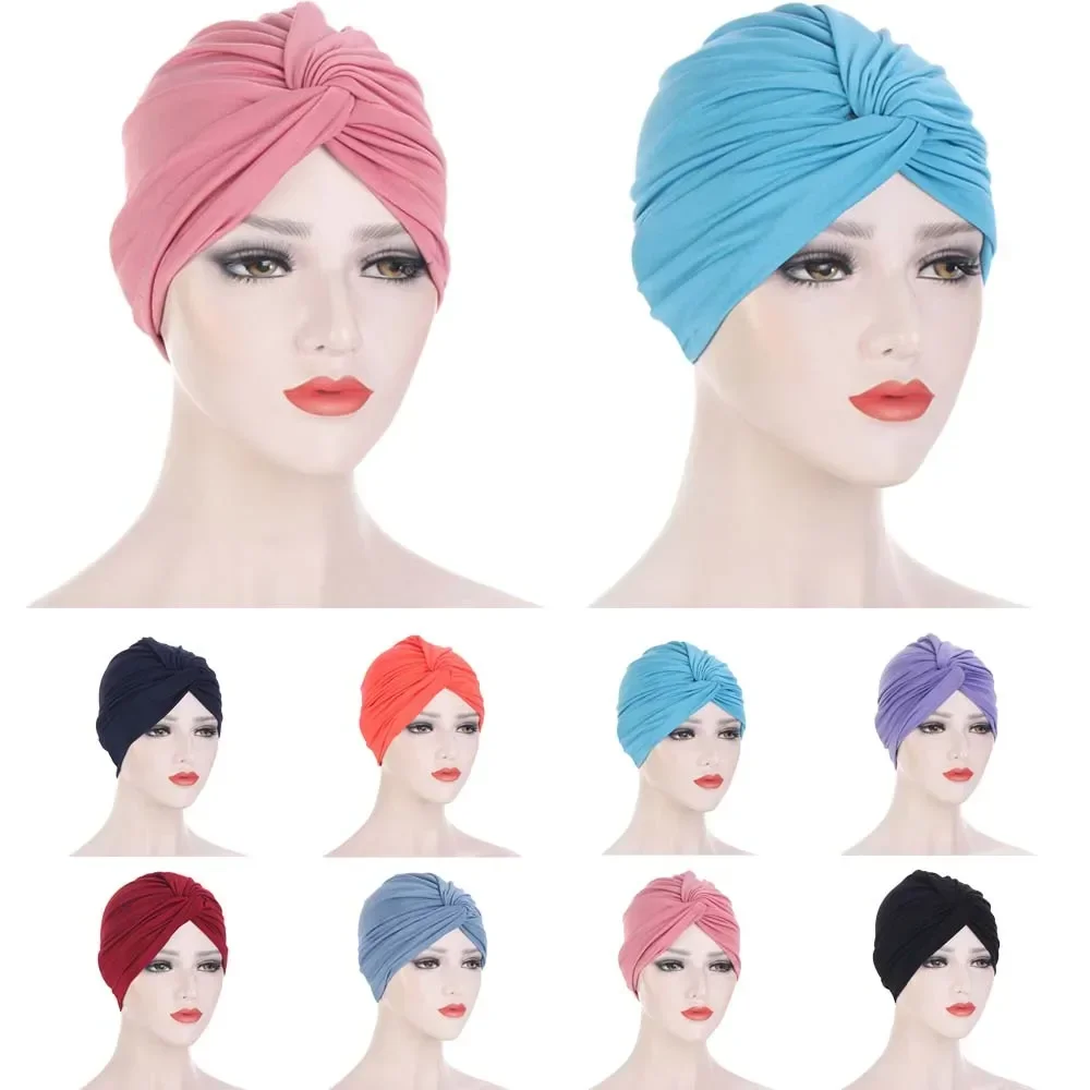 Muslim Women Twist Knot Chemo Cap Cancer Hat Turban Hat Bonnet Head Scarf Wrap Indian Hat Beanies Skullies 2024 Arab Islamic Cap 6