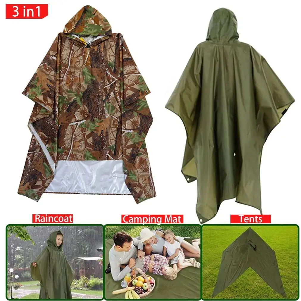 

3 in 1 Rain Coat Hood Hiking Cycling Rain Cover Raincoat Backpack Rain Cover Poncho Raincoat Waterproof Outdoor Camping Tent Mat
