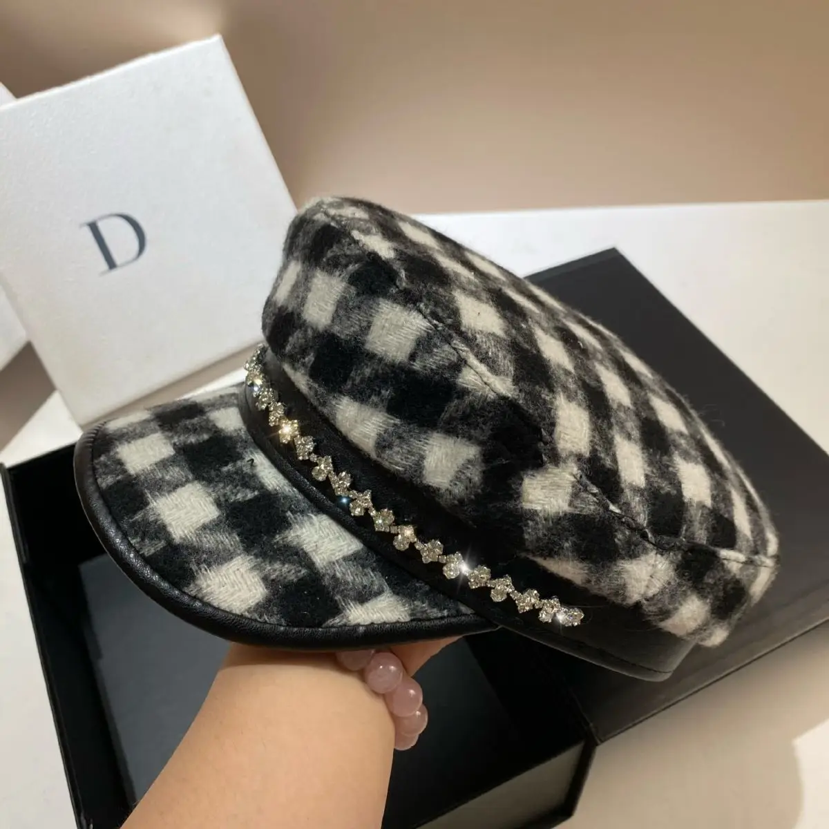 

Luxury Brand Celebrity Feng Shui Diamond Sea Military Hat Small Fragrance Style Children's Hat Fashion Sweet Duck Tongue Hat