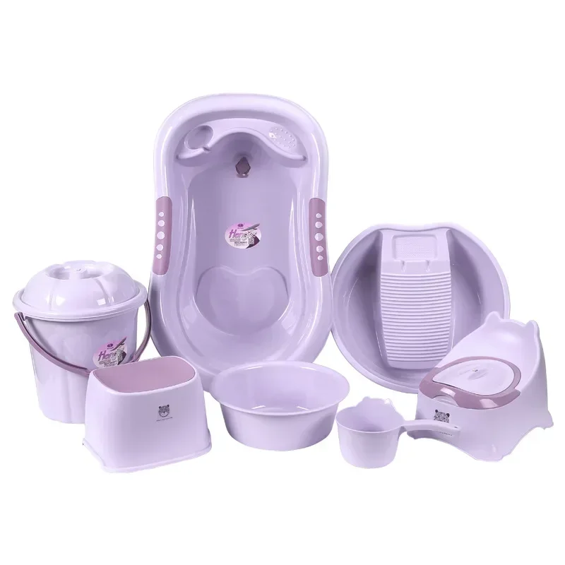 Highly Durable Bathtub Set, 7 Piece Set Plastic Bath Set with Non-Slip Tub and Toddler Bath Seat, Gift