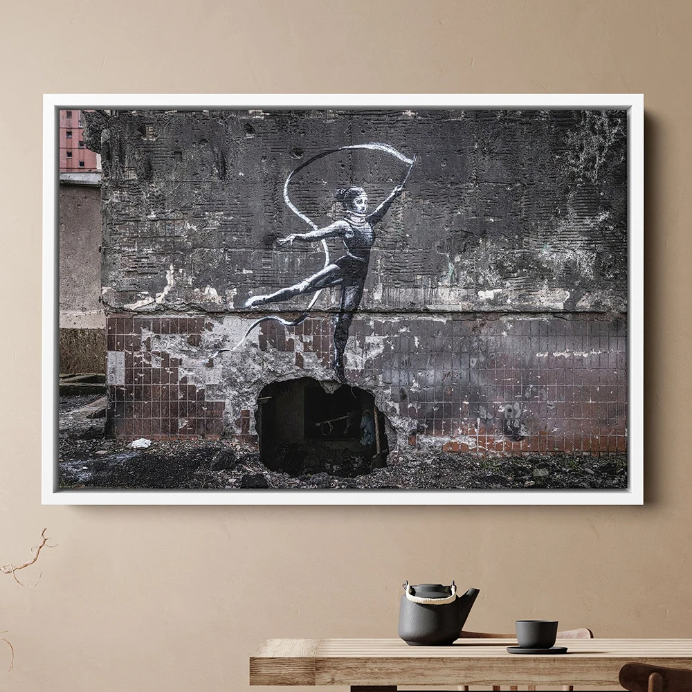 

Woman Waving a Ribbon Artwork Canvas Print and Posters Painting Mural Decor Street Graffiti Wall Farmhouse Room Home Decoration