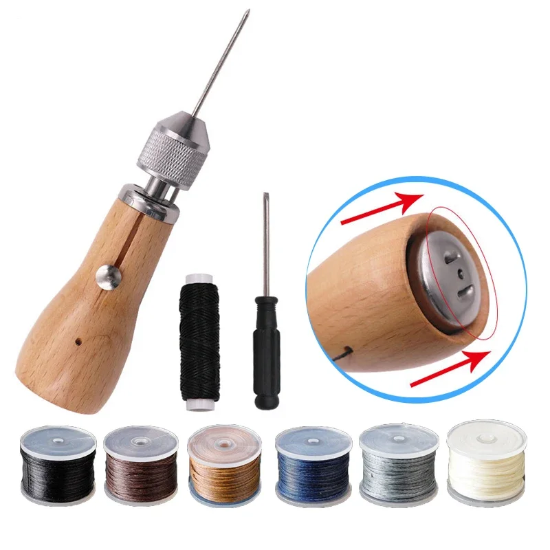 Stitching Awl Leather Working Awl DIY Leather Awl Tool Sewing Awl Kit  Leather Hole Punch Tool with 4 Awl Heads for Leather Crafters and DIY