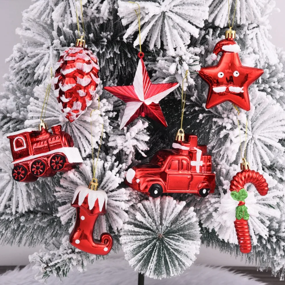2PCS Christmas Tree Decorations Plastic Christmas Ball Red Ornaments Small Pendant Tree Hanging Xmas Party Decor for Home