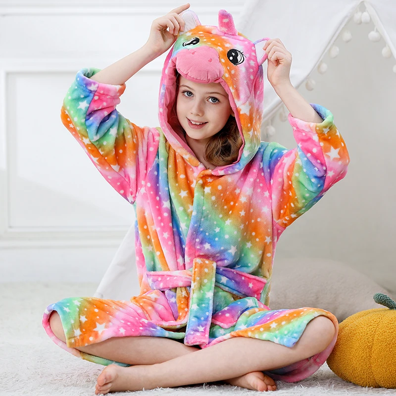 Autumn Winter Tiger Bathrobes Girls Boys Sleepwear Bath Blanket Kids Soft Bath Robes Children Animal Pajamas Kids Clothing