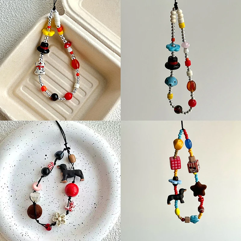Y2K Rope For Phone Chain Lanyard Charm Strap Wrist Cute Beaded Hanging Cord Bracelet Keychain For Girl Woman