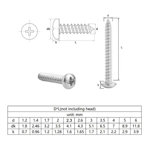 100pcs/Lot Nickel-Plated Carbon Steel Cross Recessed Round Head  Self-Tapping Screw M1 M1.2 M1.4 M1.7 M2 M3 M4 M5 - Image 6