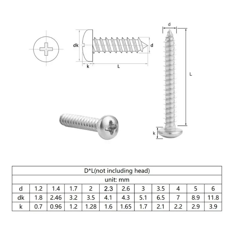 100pcs/Lot Nickel-Plated Carbon Steel Cross Recessed Round Head  Self-Tapping Screw M1 M1.2 M1.4 M1.7 M2 M3 M4 M5 - Image 6