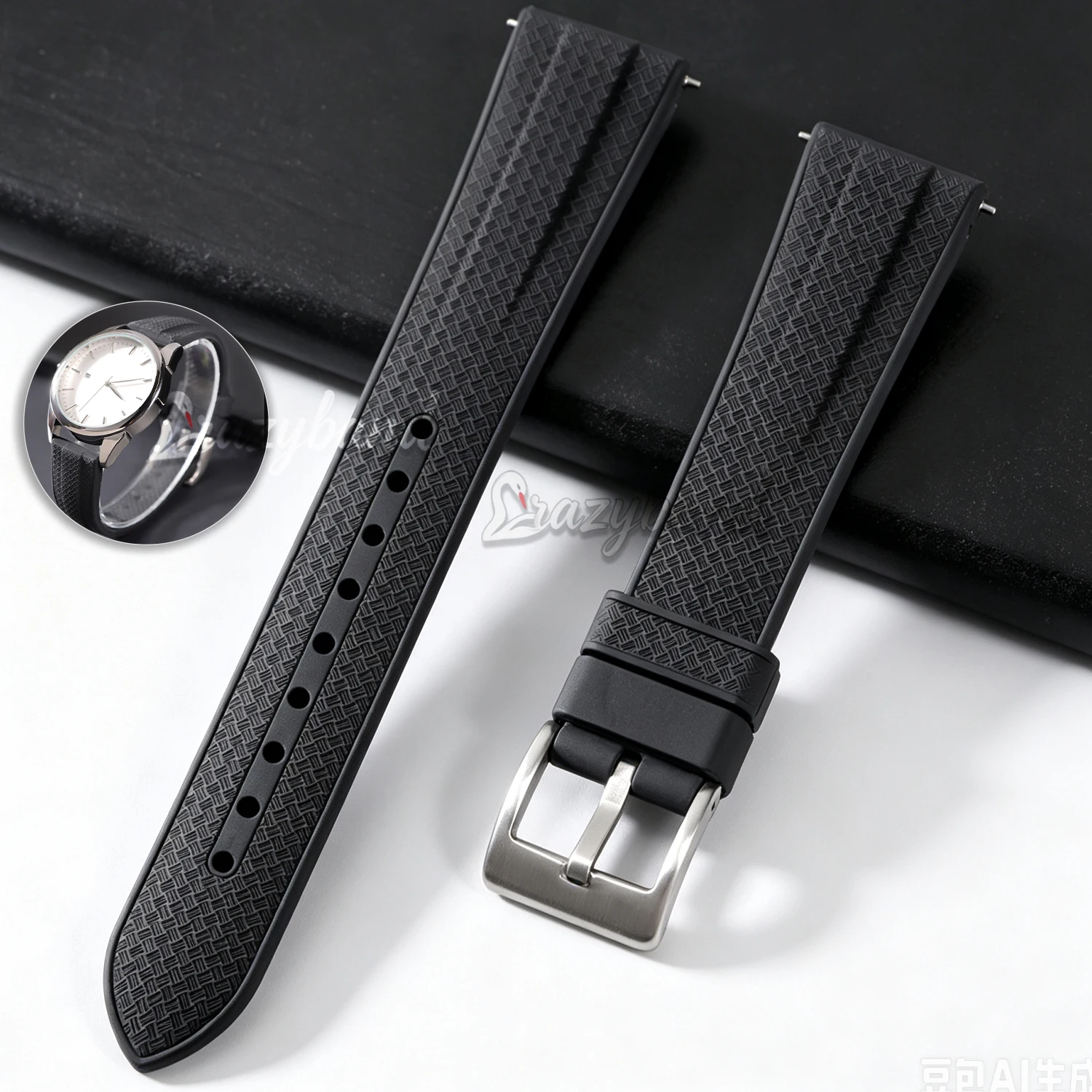 Universal Black Sport Silicone Watch Band with Quick Release