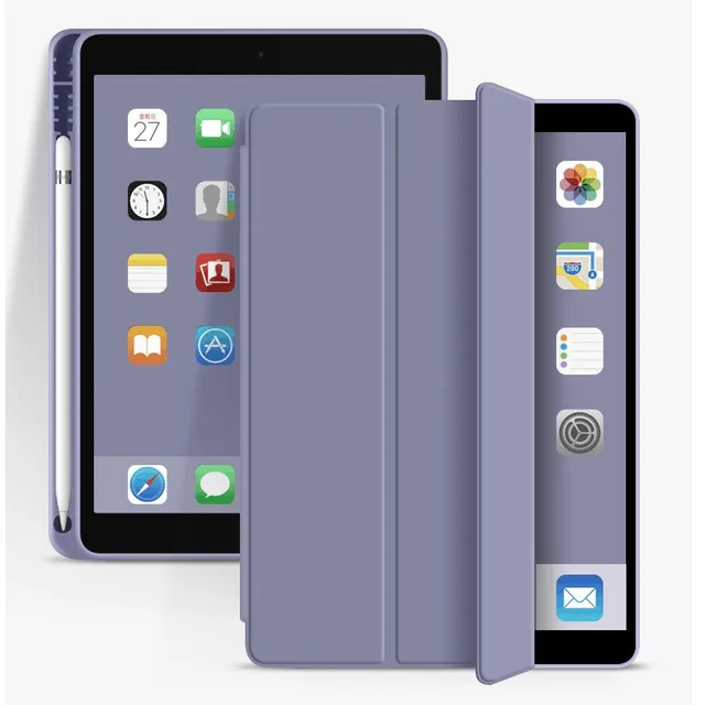 Case For 2021 iPad 10.2 7 8 9th 2018 2017 9.7 5th 6th Mini 5 2021 Pro 11 10.5 Air 3 4 Smart Cover With Pencil Holder Generation Lavender Grey
