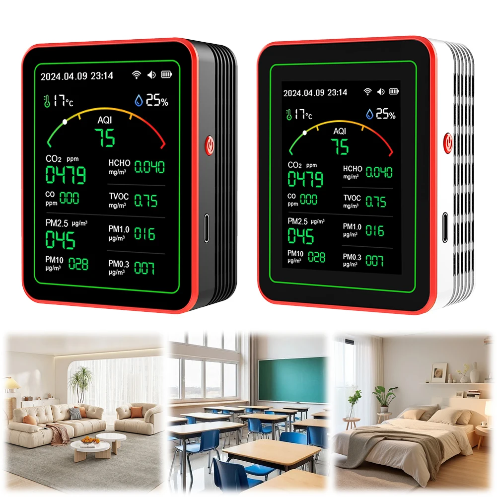 WiFi 15-in-1 Indoor Air Quality Monitor TFT Display Household CO CO2 TVOC HCHO Tester APP Control Temperature Humidity Meter