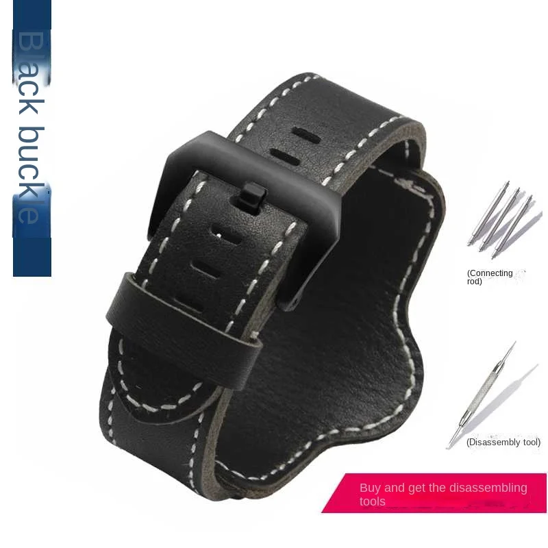 thumbnail image 1 of Correa de piel de vaca para reloj Panerai, serie PAM111/441, para hombre, hebilla de aguja Crazy Horse, 22, 24 y 26 mm, marrón y negro con tapete, 1 of 5