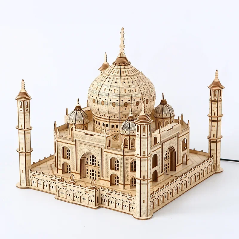 Casa puzzle in legno 3D Castello reale Taj Mahal con giocattolo di assemblaggio leggero per bambini Kit modello fai da te per adulti Decorazione da scrivania per regali