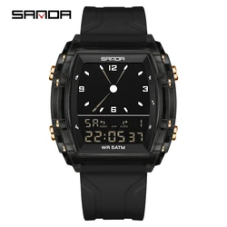 SANDA Luxury Waterproof Digital LED Sport Watch (Black - Gold)