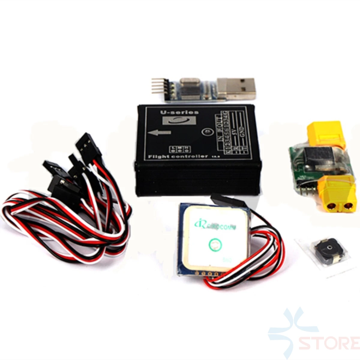 U22 Flight Control System Autopilot Mainboard + GPS + Current Meter + USB Upgrade Cable + Inductance + 6 Pairs Servo Cables