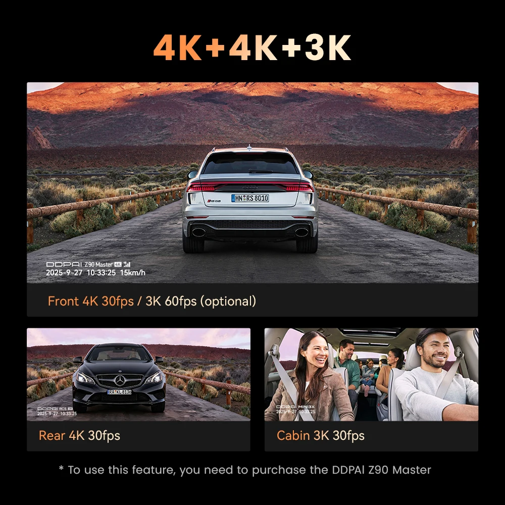 داش كام 3 قنوات أمامية وخلفية و داخلية DDPAI 4K Z9...