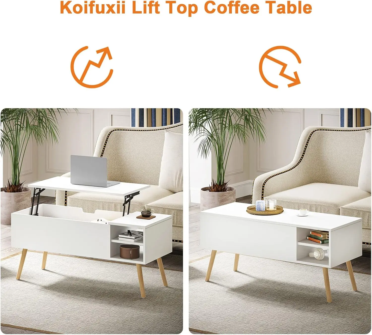 Coffee Table Lift Top - White Coffee Table with Lifting Top and Hide Compartment Storage - Lift Coffee Table Rectangle NEW USA 5