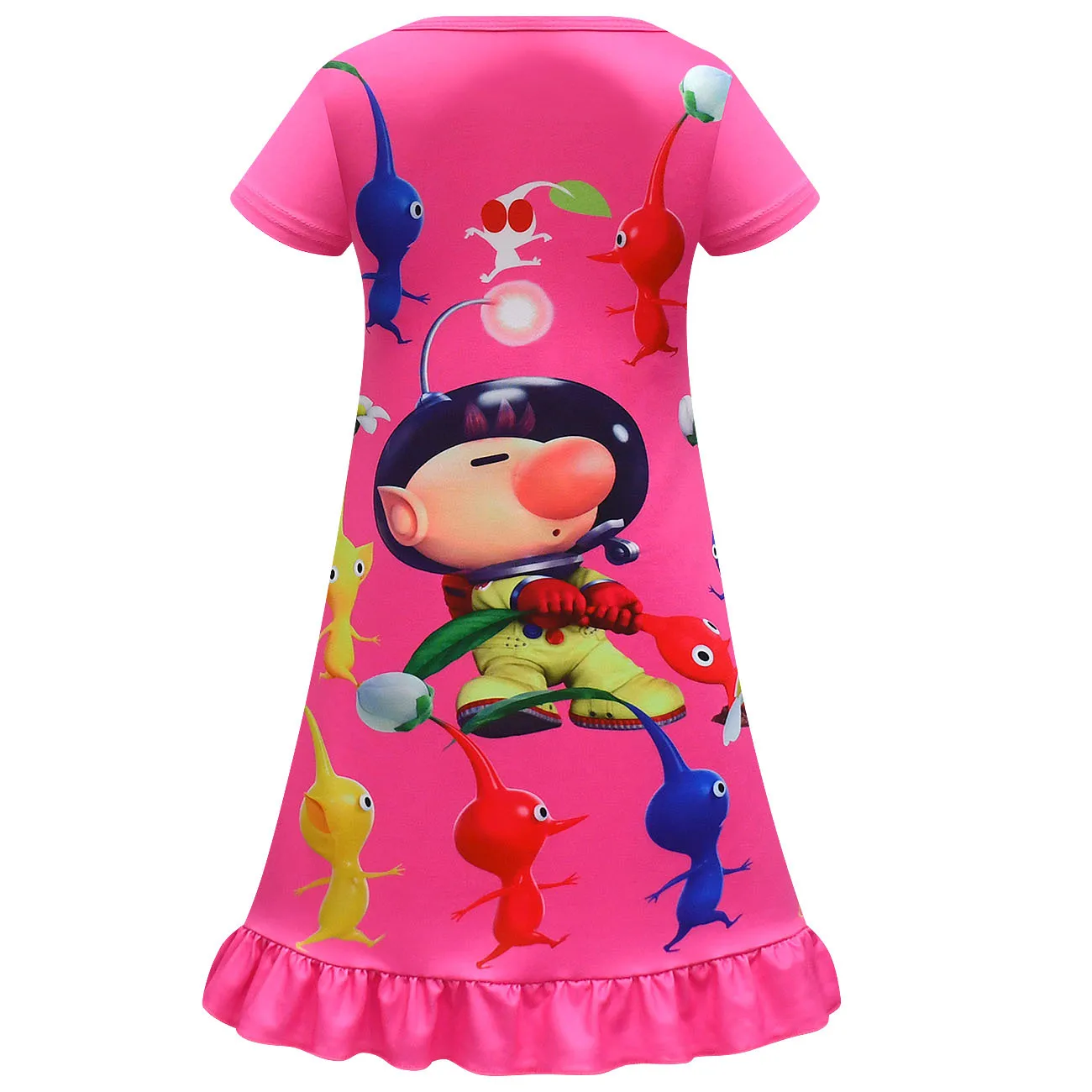 VD 게임 Pikmining 여아용 옷 4 개, 잠옷 + 가방 + 장갑 세트, 어린이 Pikmin 코스프레 코스튬, 어린이 잠옷, 어린이 파티 원피스