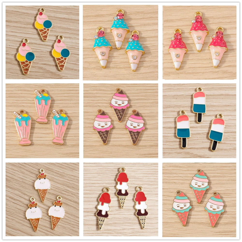 Tusember 10 Stück Niedliche Lebensmittel-Anhänger aus Emaille, Sommer-Eiscreme-Anhänger für Schmuckherstellung, Ohrringe, Halsketten, DIY-Zubehör