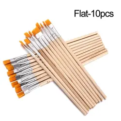 10-Piece Premium Wood Handle Art Brush Set for Painting and Calligraphy (Flat-10pcs)