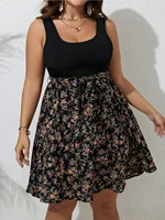 Plus Size Summer Dress Knit Floral Printed Dresses for Women Sleeveless Knee Length Big Size Tummy Control Casual Elegant Dress - Image 5