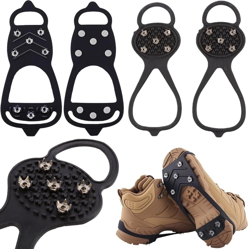 Outdoor Ice Cleats Anti Slip Shoe Covers Steel Studs Crampons For Walking on Snow and Icy Roads Winter Climbing Hiking Gear